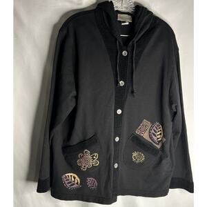 Vintage Designs Limited Hand Printed Multi Leaves Fall Cottagecore Large Black